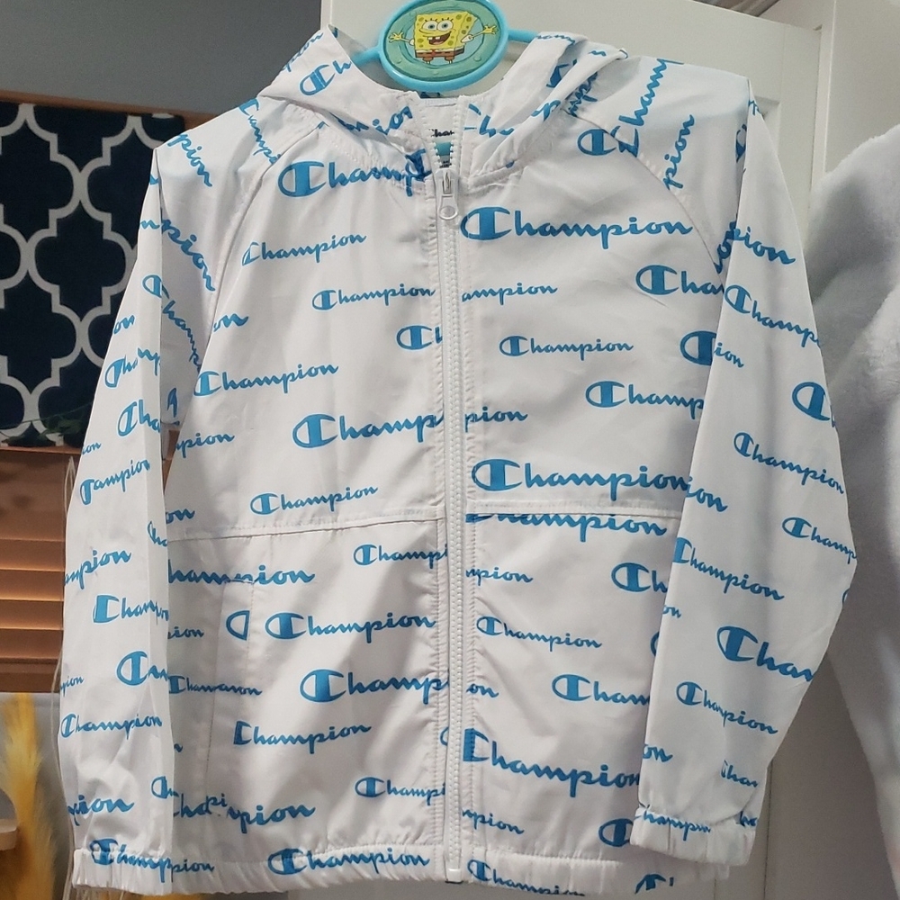 Champion White Jacket with Blue Logos